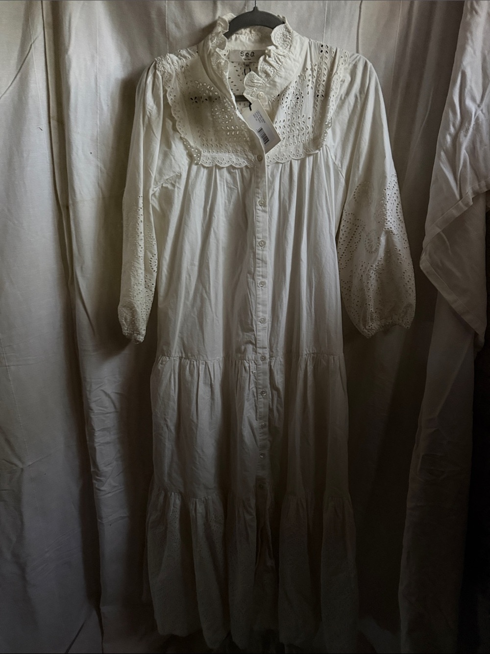 Sea New York long sleeve shirt dress  Eyelet Button-Front Maxi Dress in white